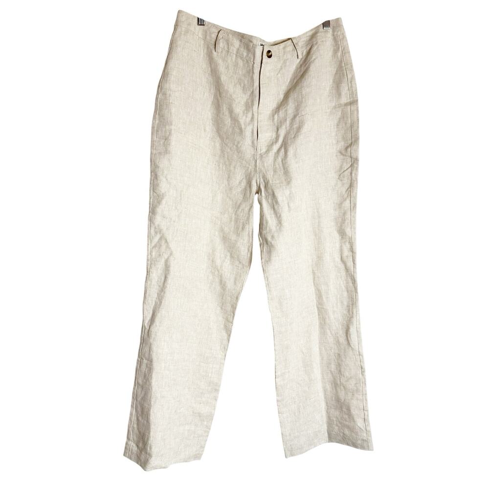 Reformation Beige 100% Linen Straight Leg High Rise Flat Front Trouser Pants 12